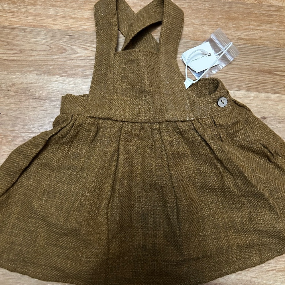 Rust Brown Textured Pinafore Dress with Button Strap